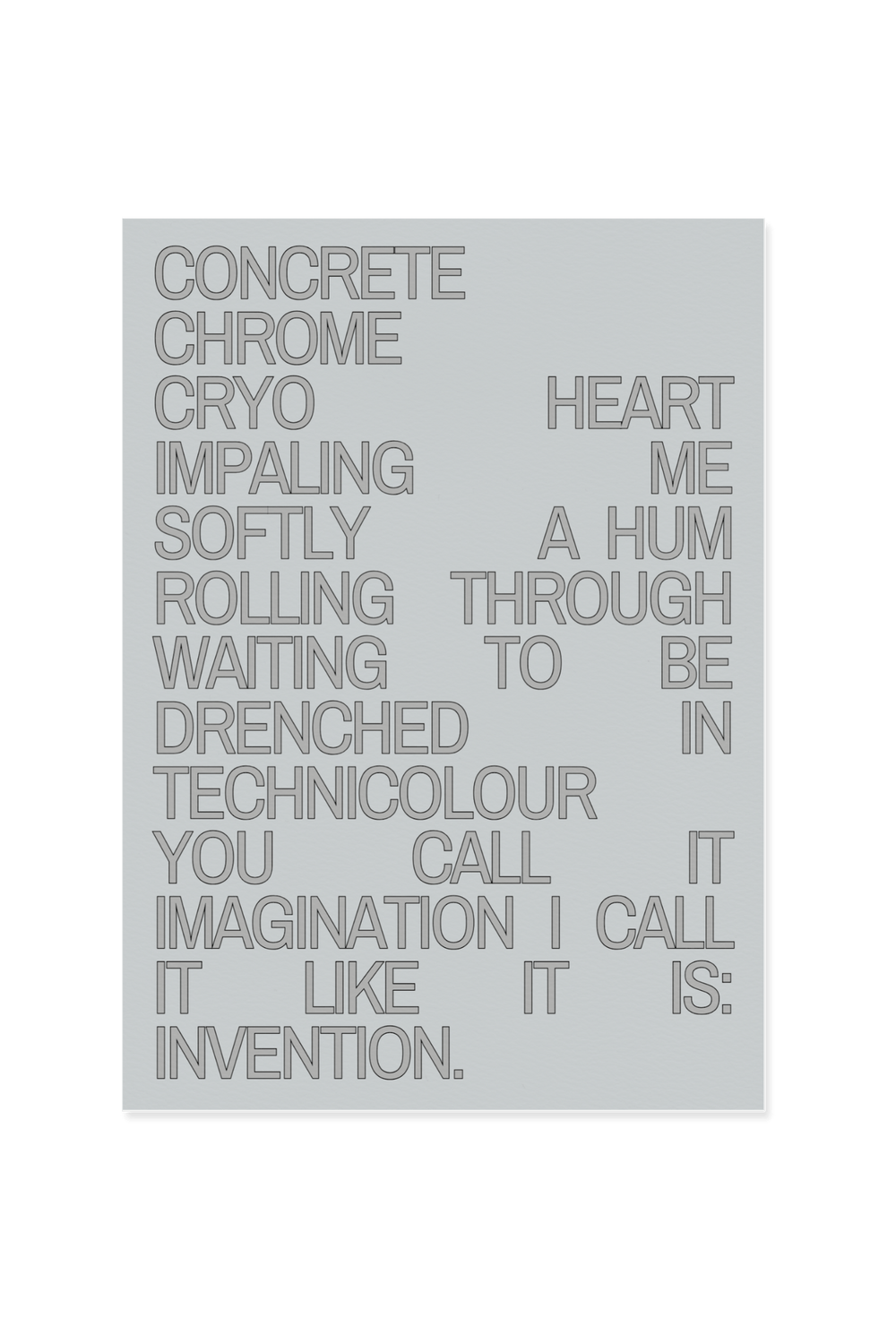 "Concrete chrome cryo heart"