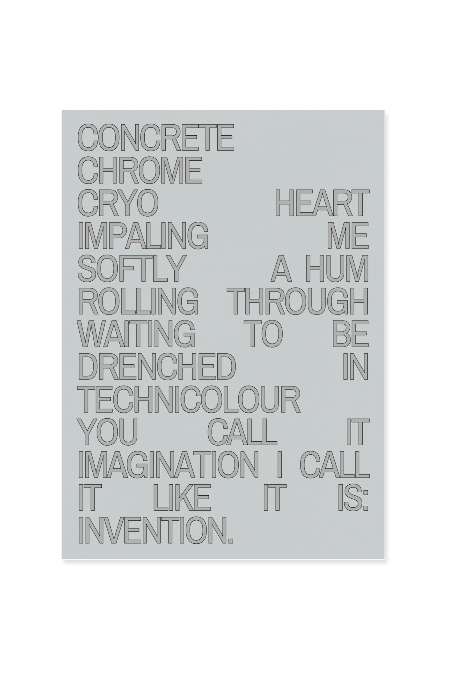 "Concrete chrome cryo heart"