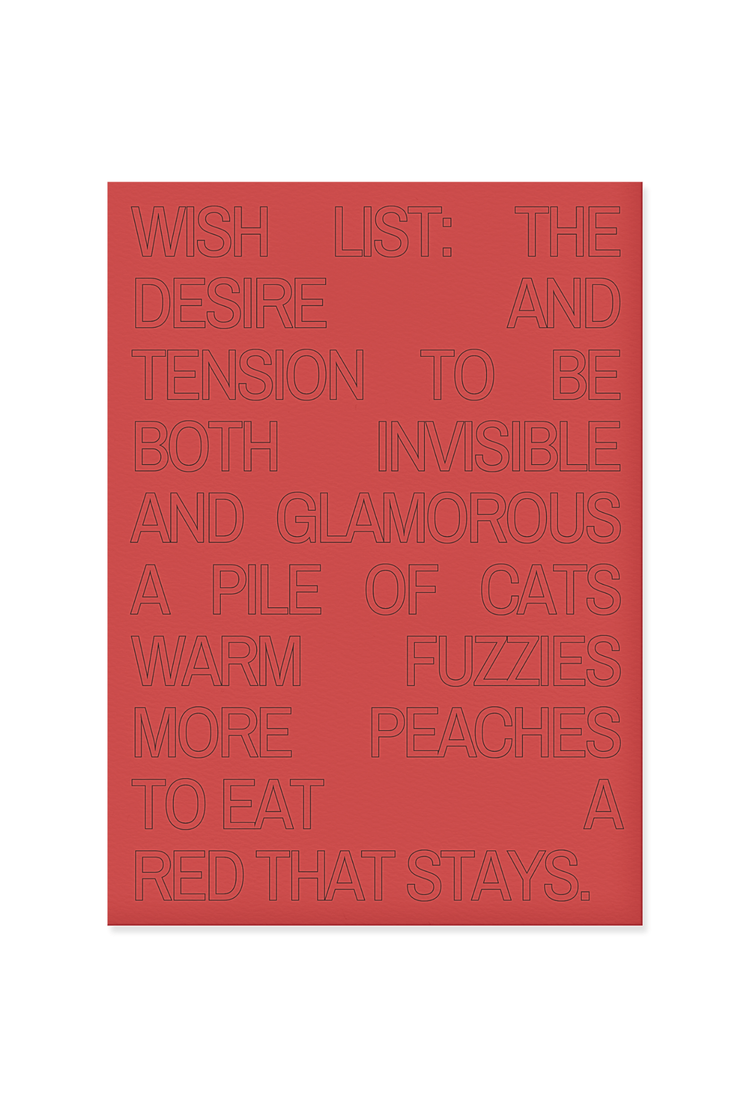 “Wish list: the desire and tension to be both invisible and glamorous.”